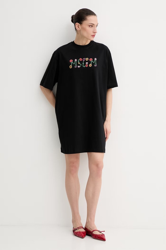 MSGM sukienka bawełniana 4041MDA82N.267002 czarny SS26