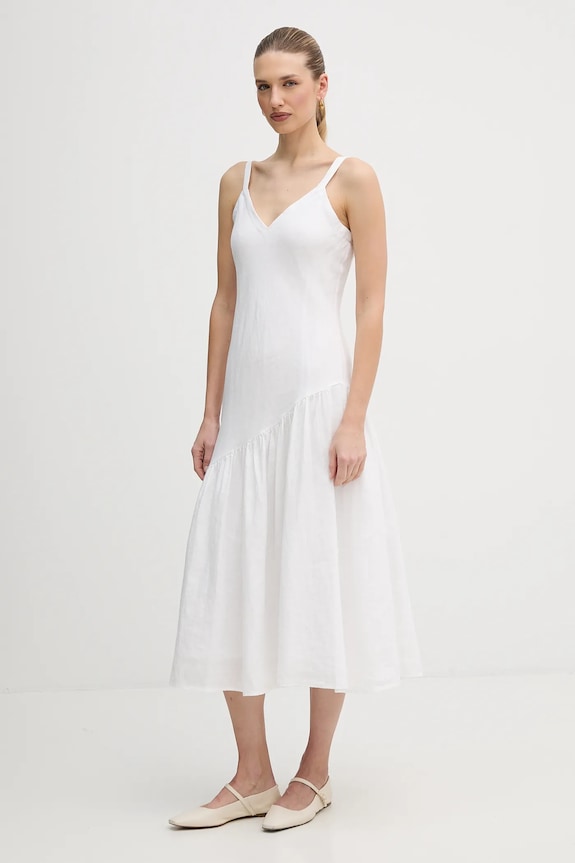 Ľanové šaty Dkny P5JNCD88 biela SS26