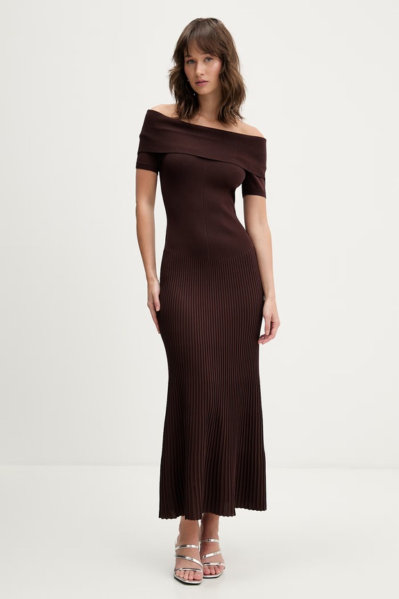 Φόρεμα Bardot casual καφέ 60162DB