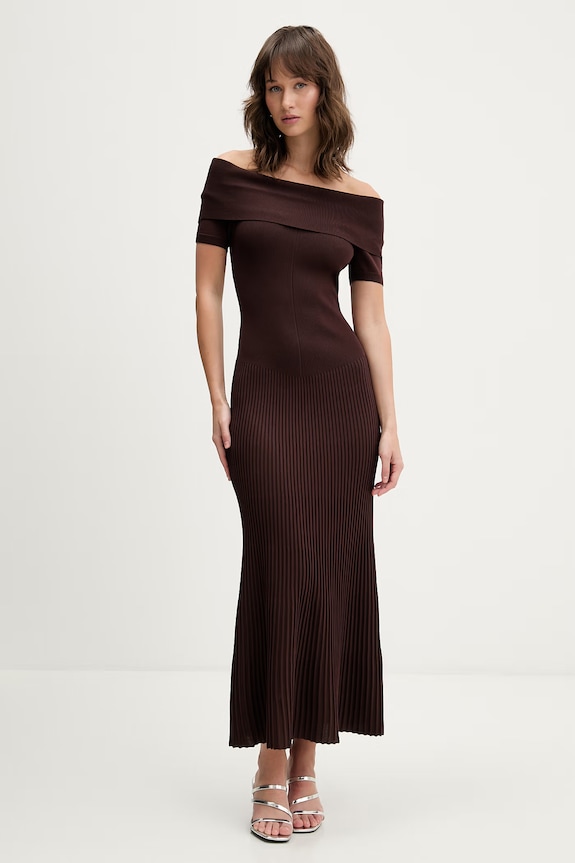 Φόρεμα Bardot casual καφέ 60162DB