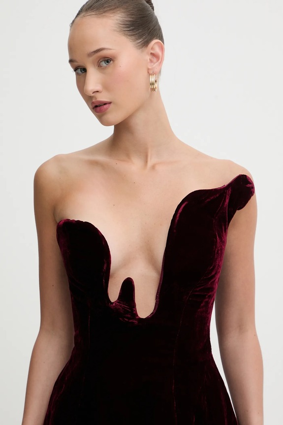 Bardot bársony ruha burgundia 60276DB