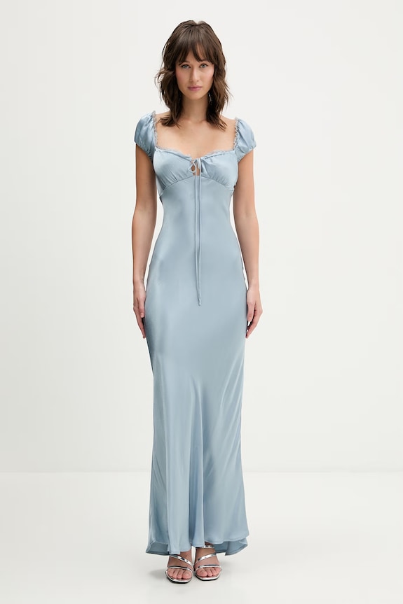 Bardot rochie din vâscoză legat albastru 60241DB
