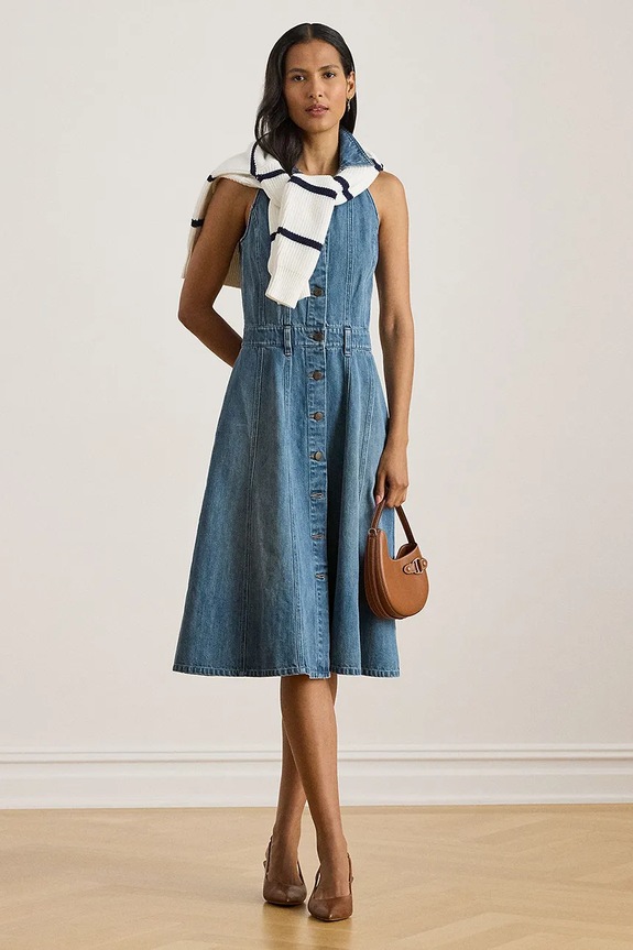 Lauren Ralph Lauren rochie jeans midi albastru 200P03639