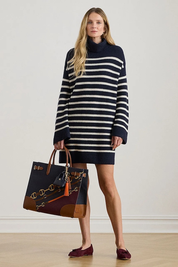 Vlnené šaty Lauren Ralph Lauren pásiky tmavomodrá 200P08050