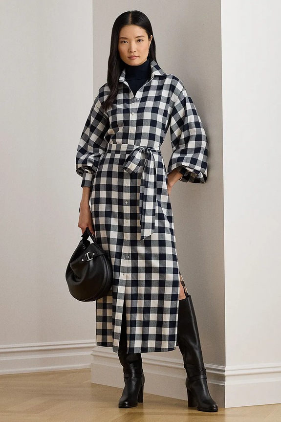 Bavlnené šaty Lauren Ralph Lauren káro tmavomodrá 200P03519