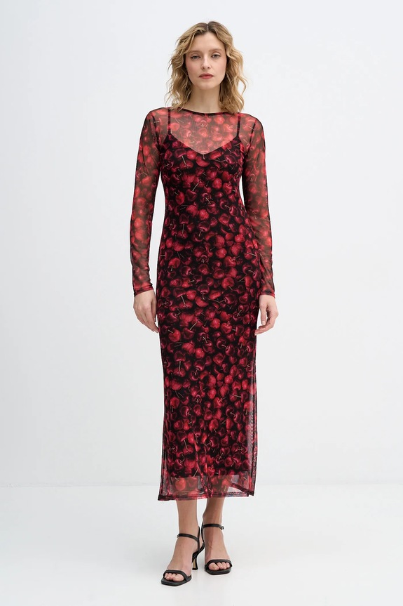 Never Fully Dressed sukienka Cherry Mesh Soho wzorzyste bordowy NFDDR3167
