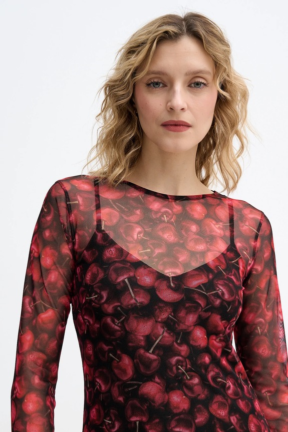 Never Fully Dressed sukienka Cherry Mesh Soho bordowy NFDDR3167