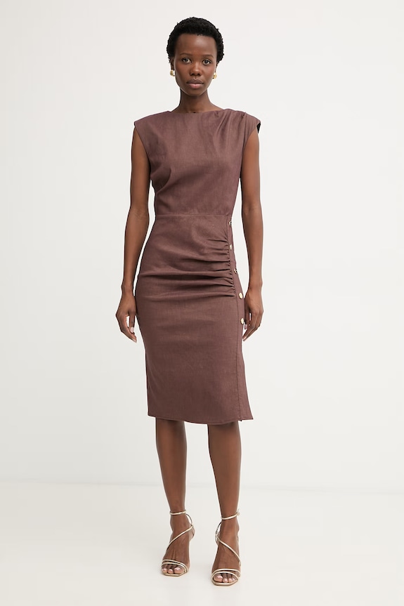 Pinko rochie de vară cu amestec de in maro 106521.A34I