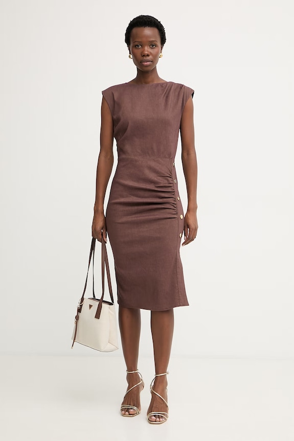 Pinko rochie de vară cu amestec de in 106521.A34I maro SS26