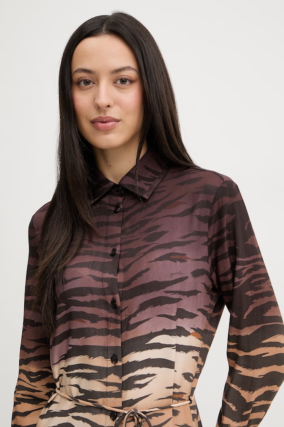 Pinko rochie de vară cu vâscoză maro 106543.A37R