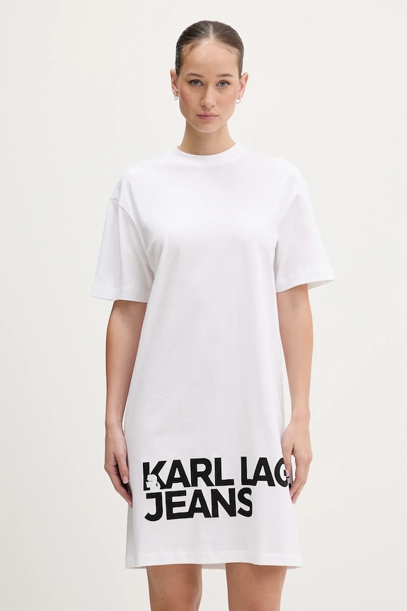Karl Lagerfeld Jeans φόρεμα βαμβακερό βαμβάκι λευκό B1W13054