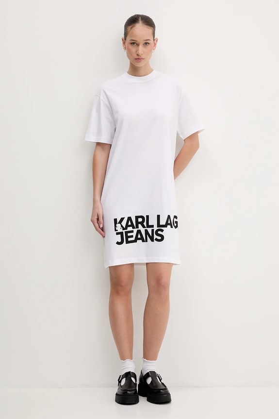 Karl Lagerfeld Jeans φόρεμα βαμβακερό B1W13054 λευκό SS26