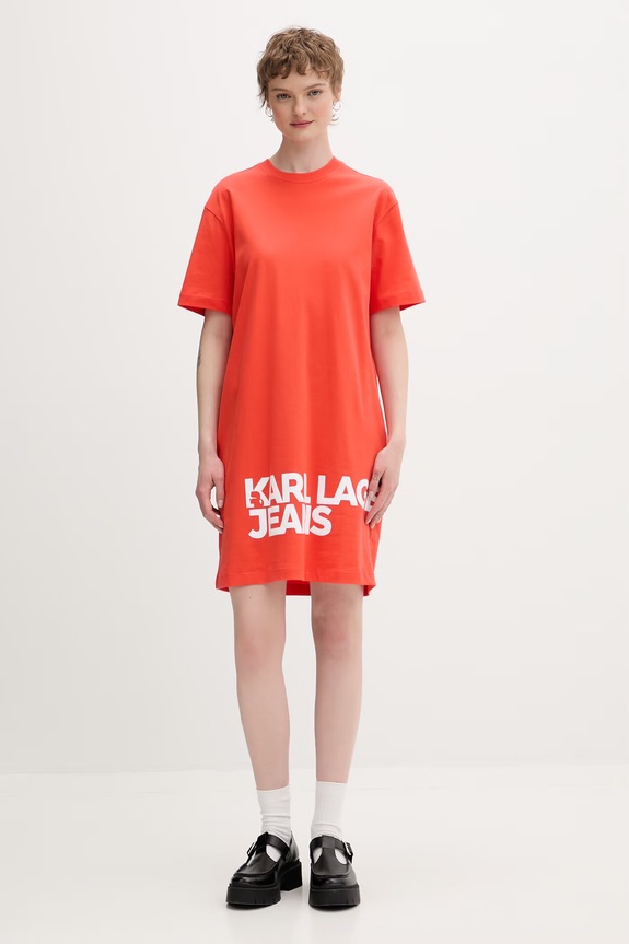 Karl Lagerfeld Jeans sukienka bawełniana pomarańczowy B1W13054