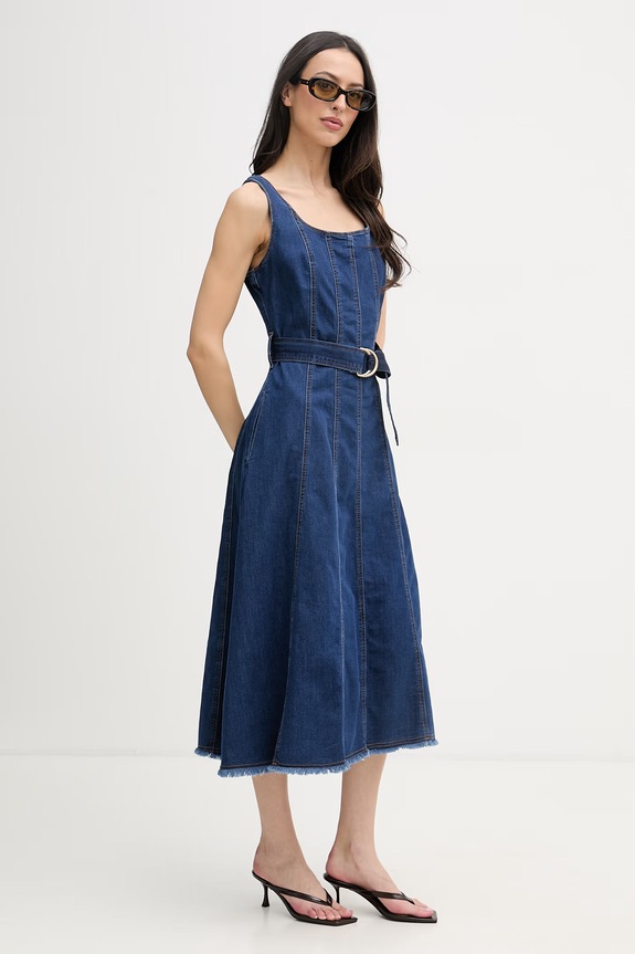 Joseph Ribkoff rochie evazată cu bumbac 262901 bleumarin SS26