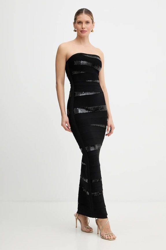 Šaty Herve Leger Chiara s elastanom čierna SEQ8550509