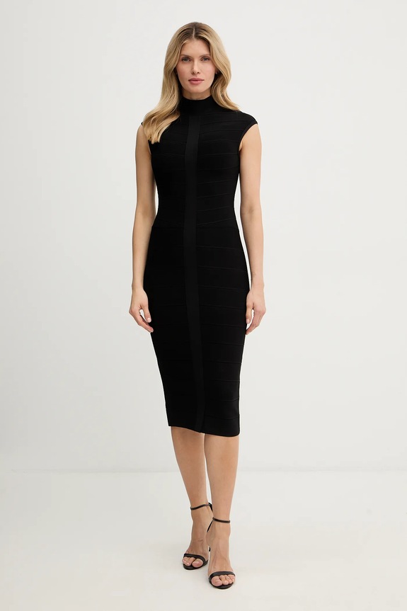 Šaty Herve Leger Davina s elastanom čierna HLT8567266