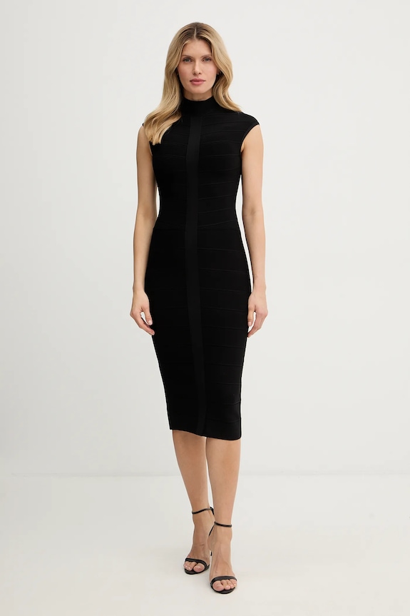 Šaty Herve Leger Davina s elastanom čierna HLT8567266