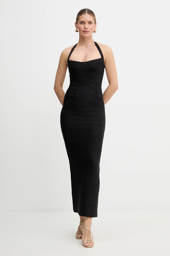 Šaty Herve Leger Maxine nášivka čierna HLM8551109