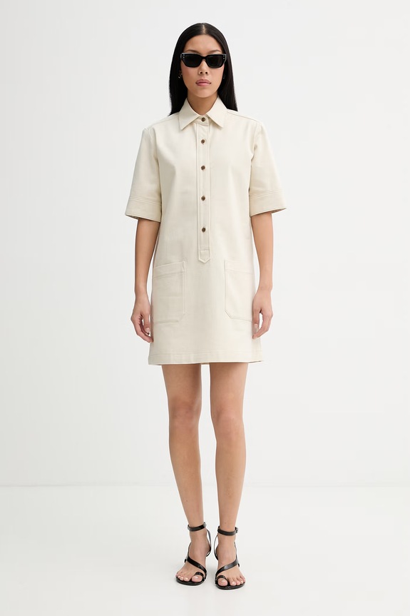 A.P.C. rochie cu bumbac ROBE POLY COHND.F35284 bej SS26