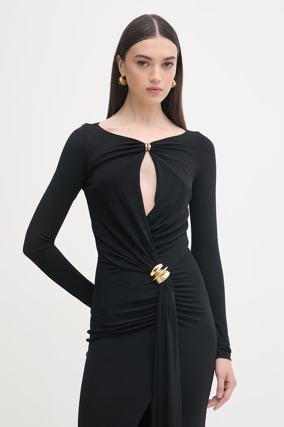 Elisabetta Franchi φόρεμα με βισκόζη μαύρο ABR1461E2