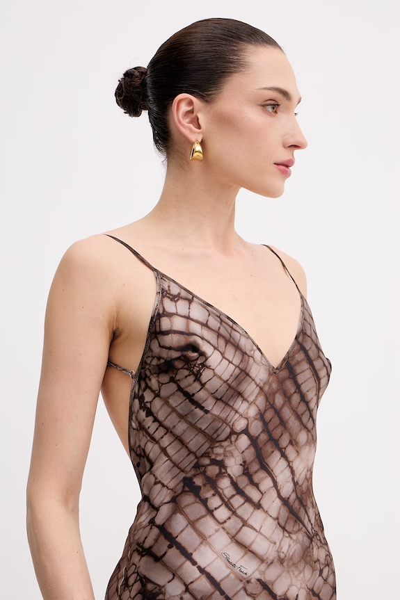 Elisabetta Franchi Φόρεμα lingerie με βισκόζη καφέ ABR3061E2