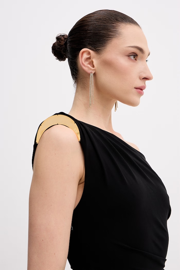 Elisabetta Franchi aszimmetrikus viszkóz ruha fekete AB90661E2