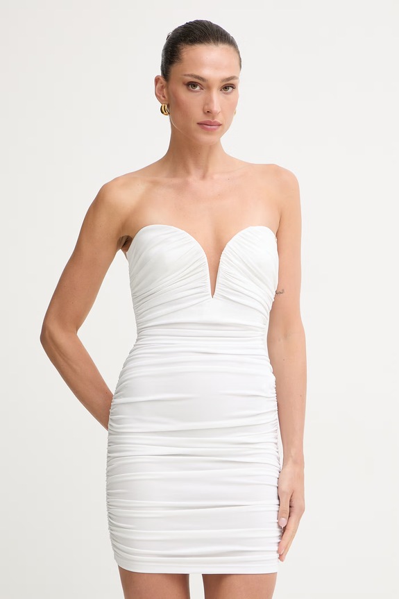 Elisabetta Franchi rochie drapată cu vâscoză bej AB90861E2