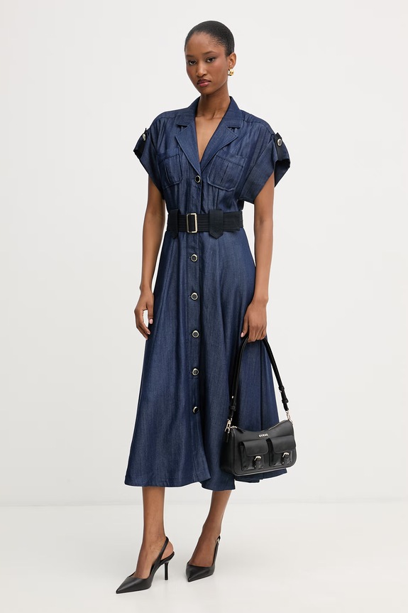 Liu Jo rochie tip cămașă din lyocell UA6315.D0335 bleumarin SS26