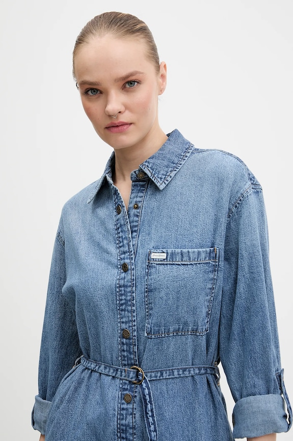Βαμβακερό φόρεμα Guess Jeans μπλε W6RK26.D5M81