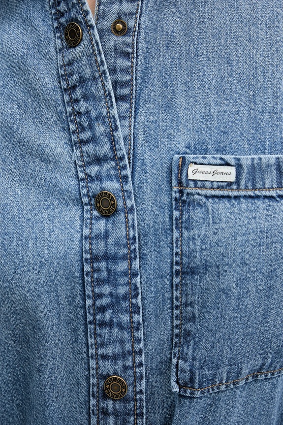 Βαμβακερό φόρεμα Guess Jeans W6RK26.D5M81 μπλε