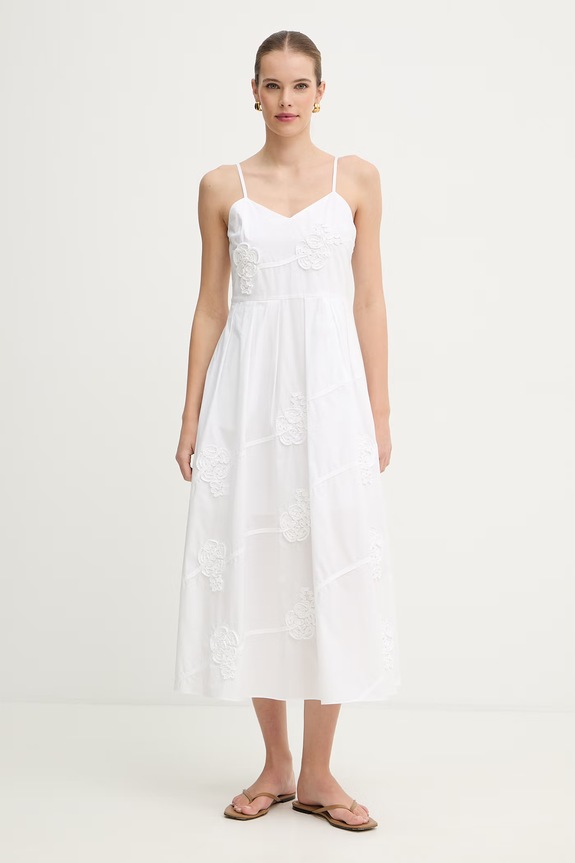 Marella rochie din bumbac FIORE midi alb 2613221052200