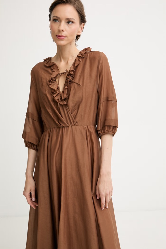 iBlues rochie de vară cu amestec de mătase RADENTE maro 2617221112200