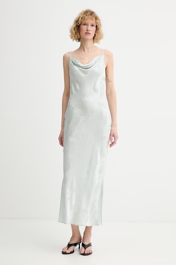 Calvin Klein spodnicové šaty z viskózy LV044F011G zelená SS26