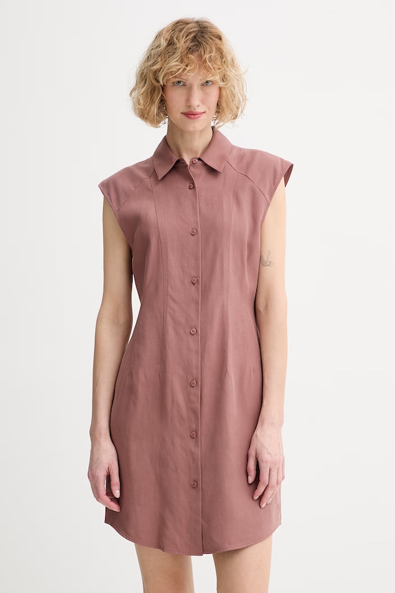 Calvin Klein rochie de vară cu amestec de in maro LV044F015G