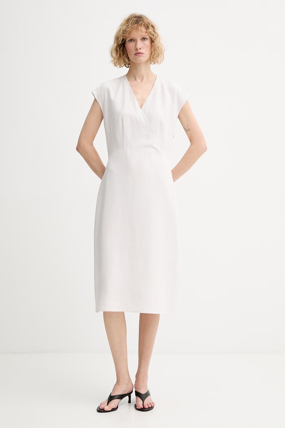 Calvin Klein letné šaty s prímesou ľanu béžová LV044F016G