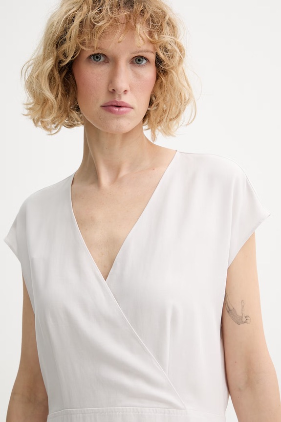 Calvin Klein letné šaty s prímesou ľanu béžová LV044F016G