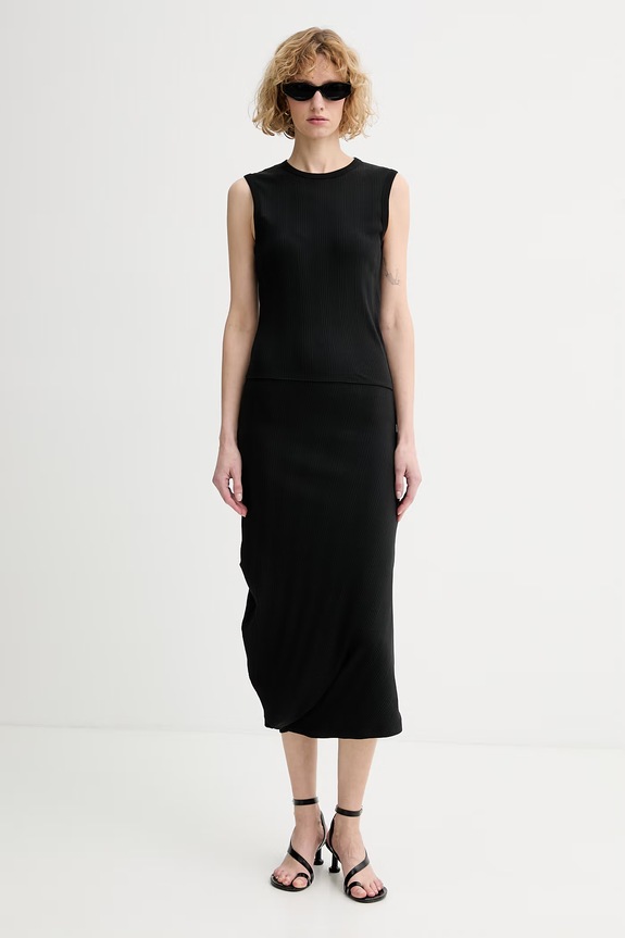 Calvin Klein asszimetrikus ruha pamut elasztánnal LV044F214G fekete SS26