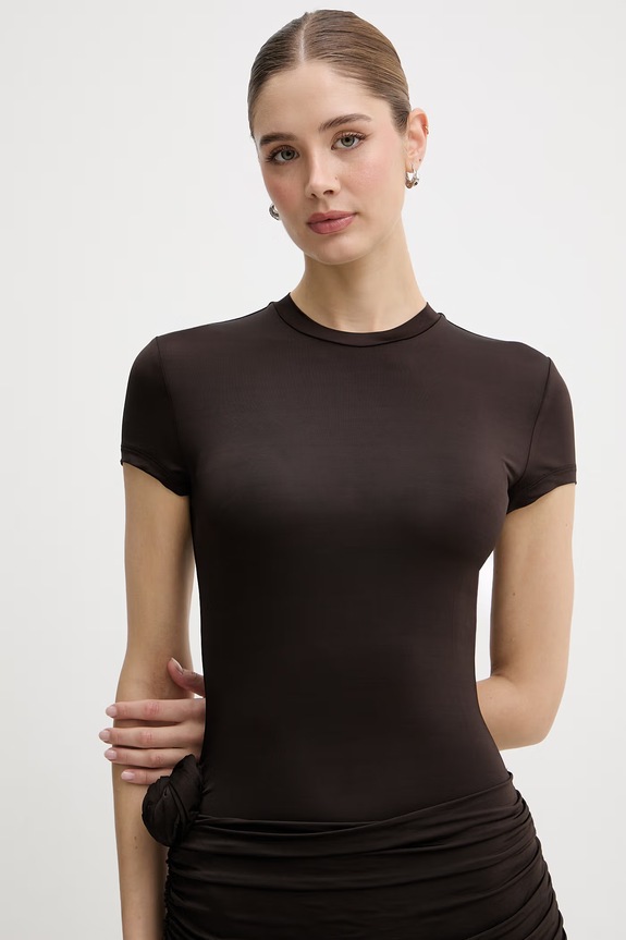 Rotate draped dress plain viscose brown 1159412910