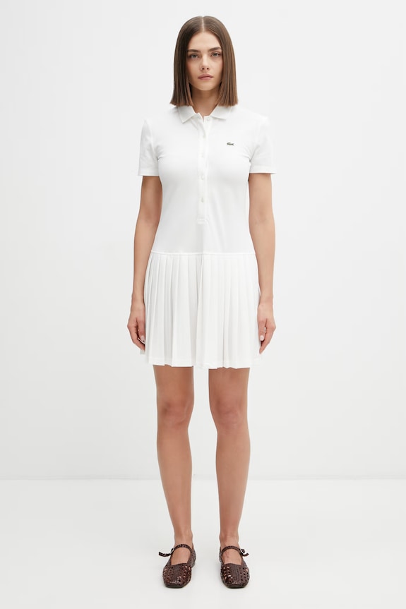 Lacoste sukienka gładka z bawełną beżowy EF1822