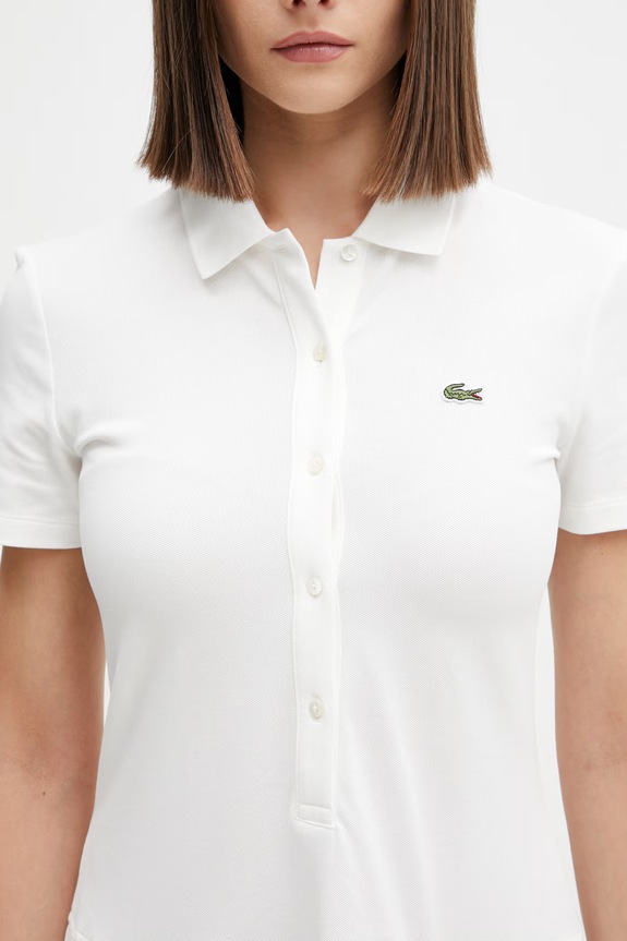 Lacoste sukienka gładka z bawełną beżowy EF1822