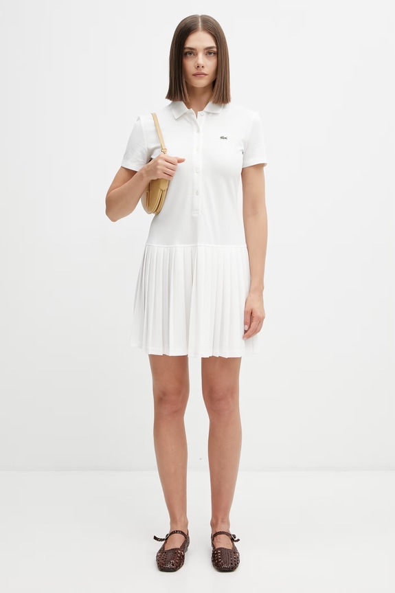 Lacoste sukienka gładka z bawełną EF1822 beżowy