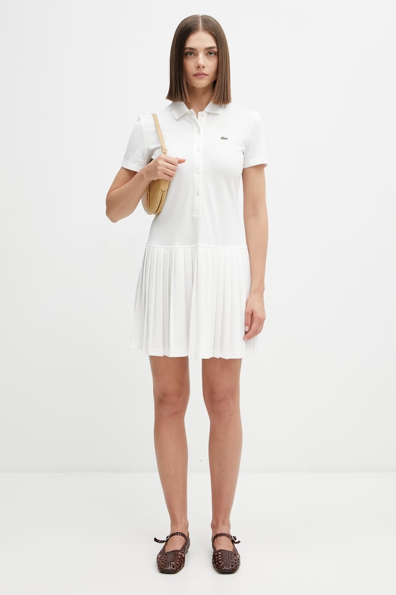 Lacoste sukienka gładka z bawełną EF1822 beżowy
