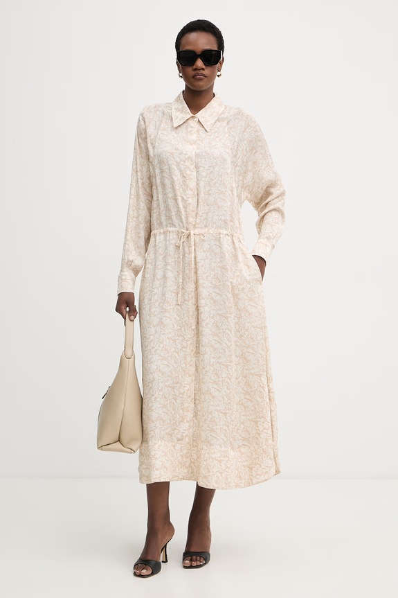 Trussardi καλοκαιρινό φόρεμα με βισκόζη 7494A001818N μπεζ SS26