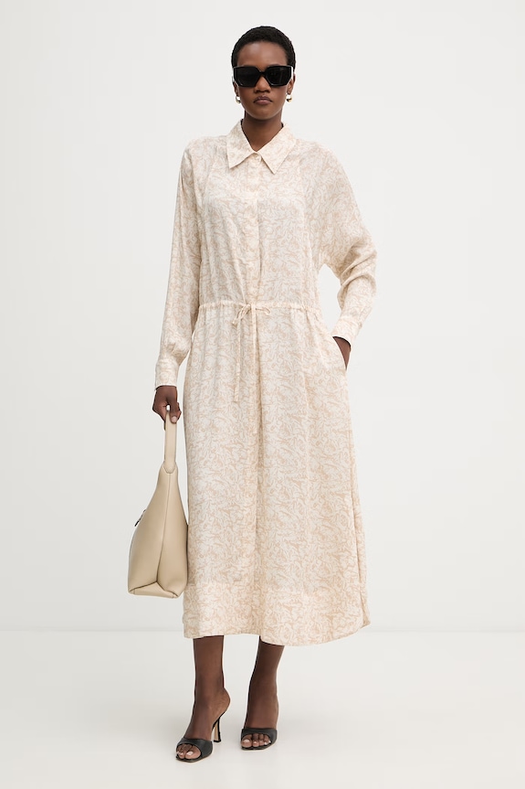 Trussardi καλοκαιρινό φόρεμα με βισκόζη 7494A001818N μπεζ SS26
