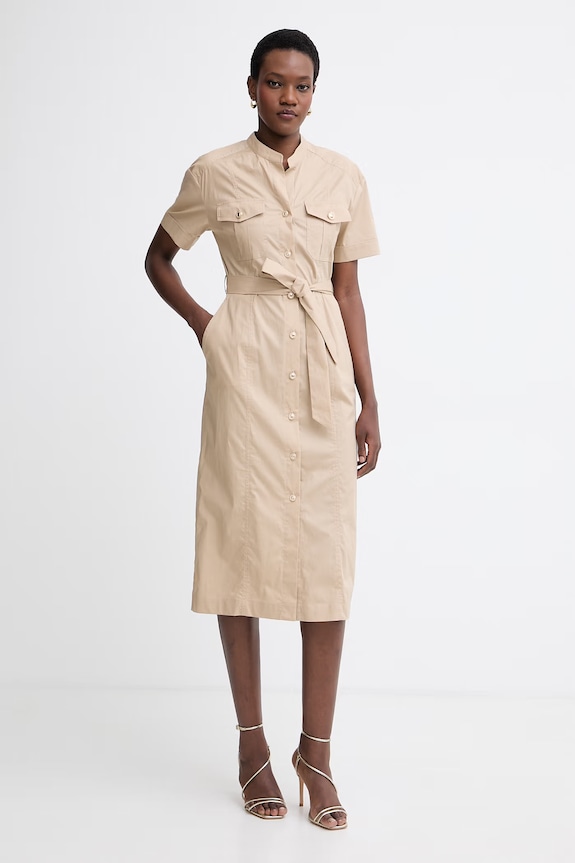 Twinset rochie tip cămașă din bumbac cu elastan bej 261TT2236