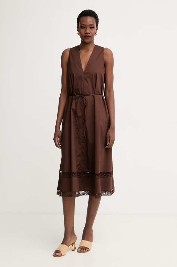 Twinset letné šaty bavlnené s elastanom 261TT2250 hnedá SS26