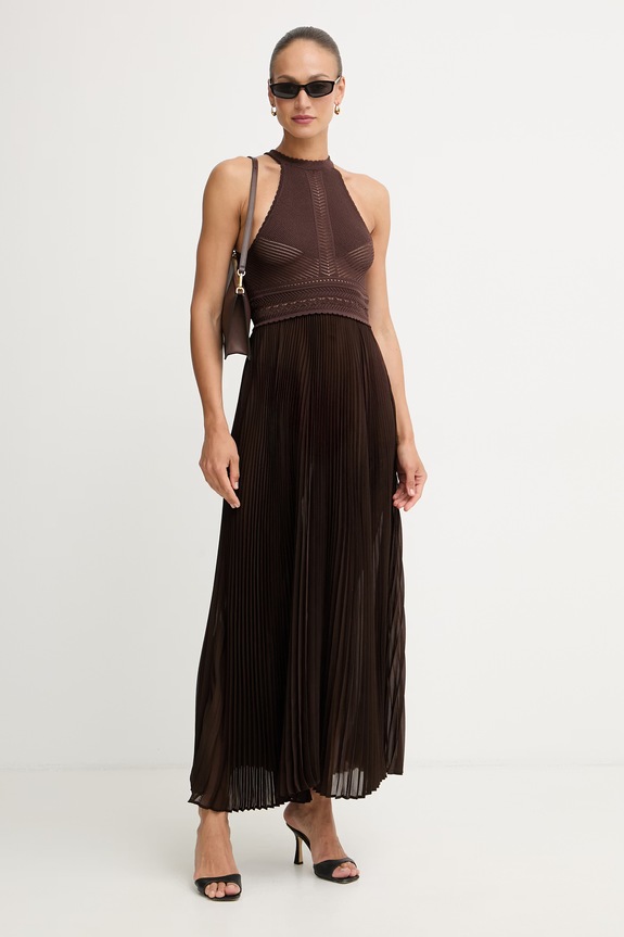 Twinset skladané šaty s viskózou 261TT3191 hnedá SS26