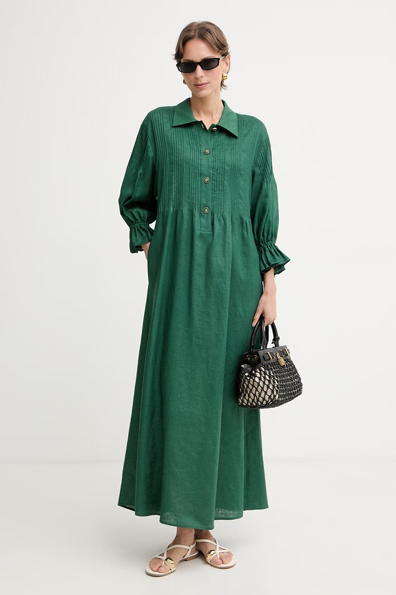 Luisa Spagnoli rochie din in Pasotto 543083 verde SS26