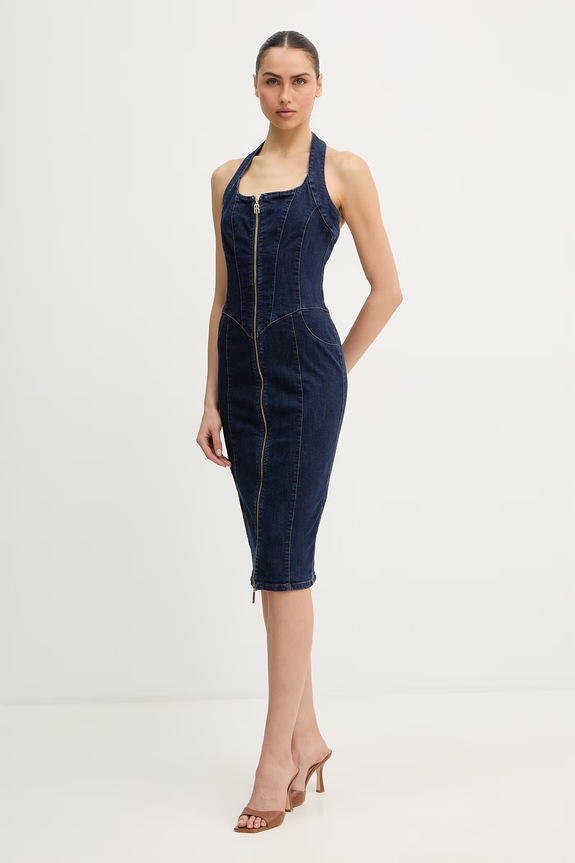 Fracomina rochie jeans midi bleumarin FR26SD4005D46093