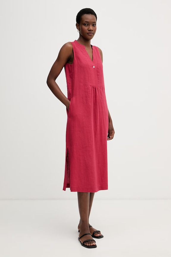 United Colors of Benetton vestito d'estate in lino 4AGHDV0CD rosso SS26